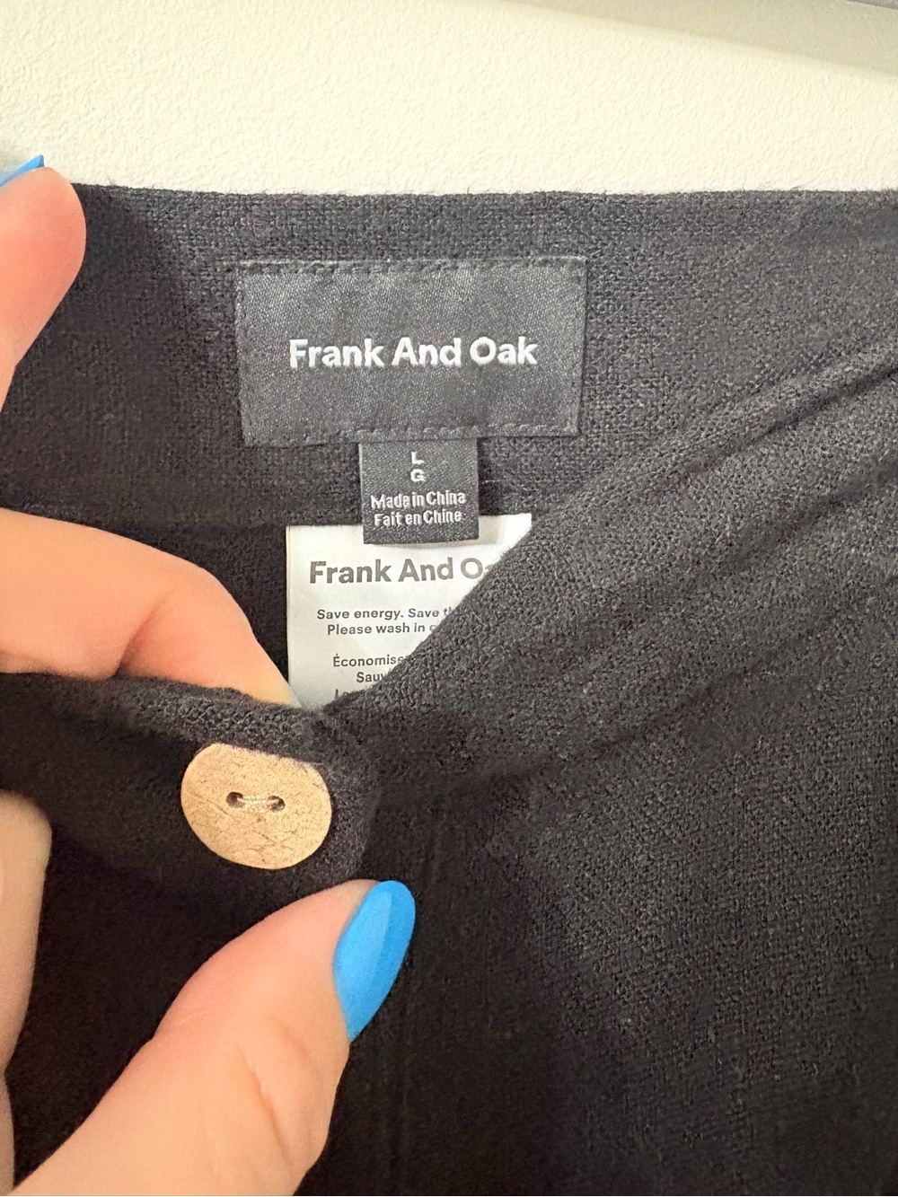 FRANK AND OAK Black Linen Blend Button Front Midi Skirt Scandi Chic - Picture 3 of 5